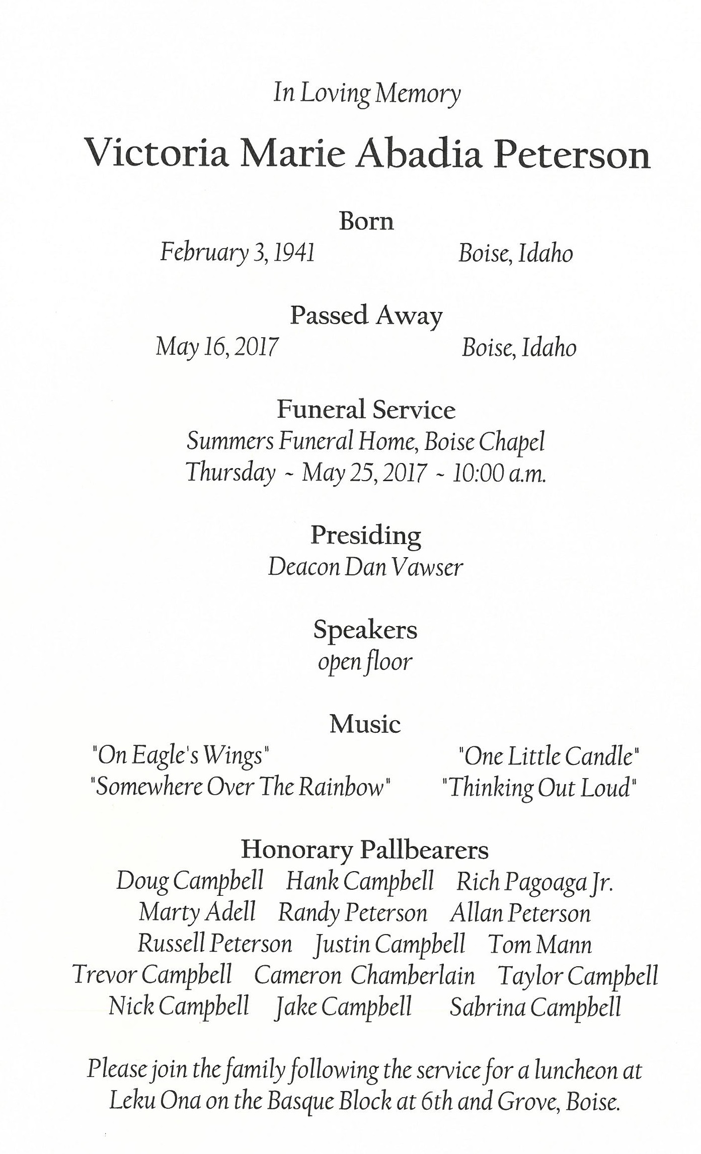 Peterson, Victoria (Vicky) Marie Abadia 7