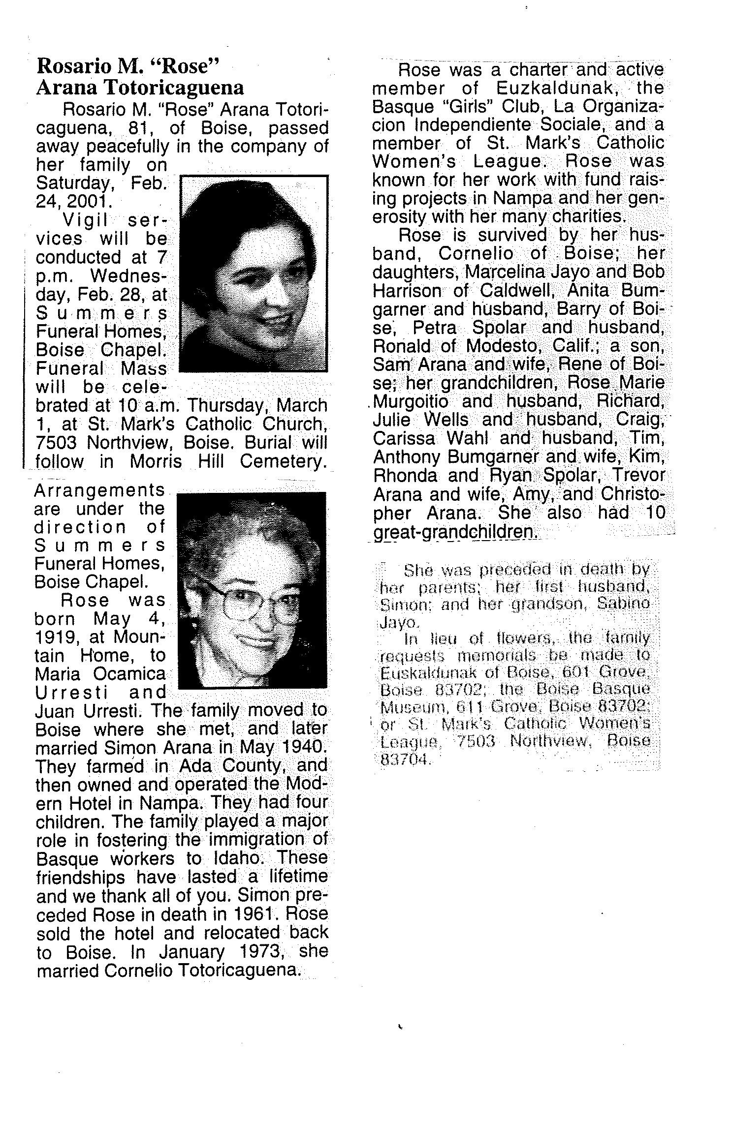 Totoricaguena, Rosario M. (Rose) Arana 1
