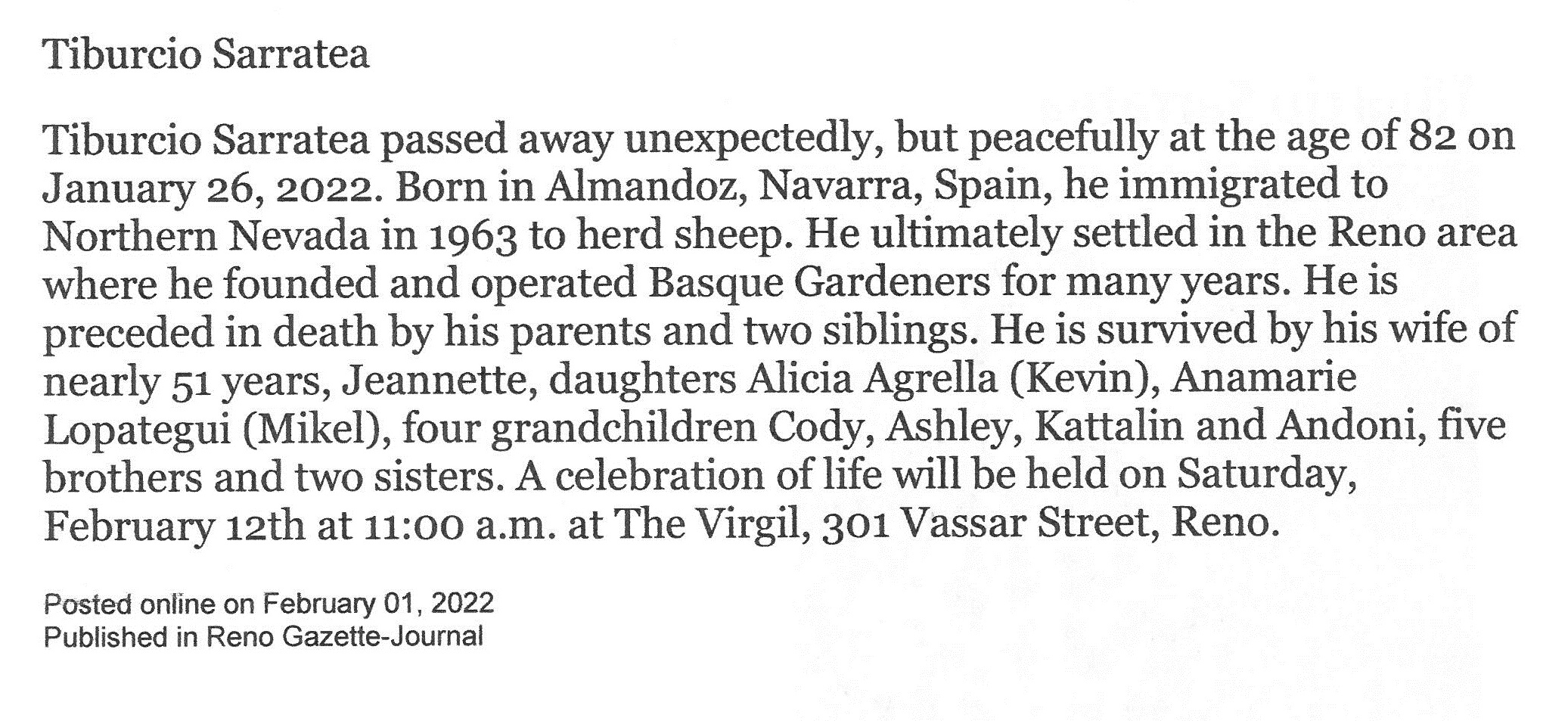 Sarratea, Tiburcio 2