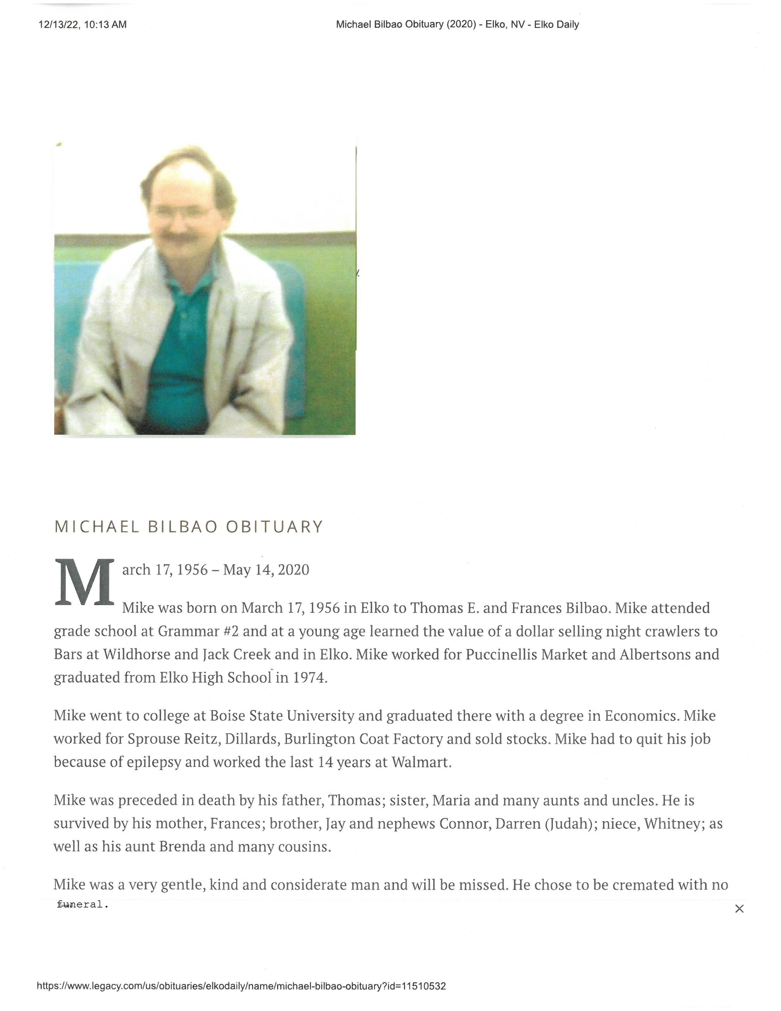 Bilbao_Michael_Obituary