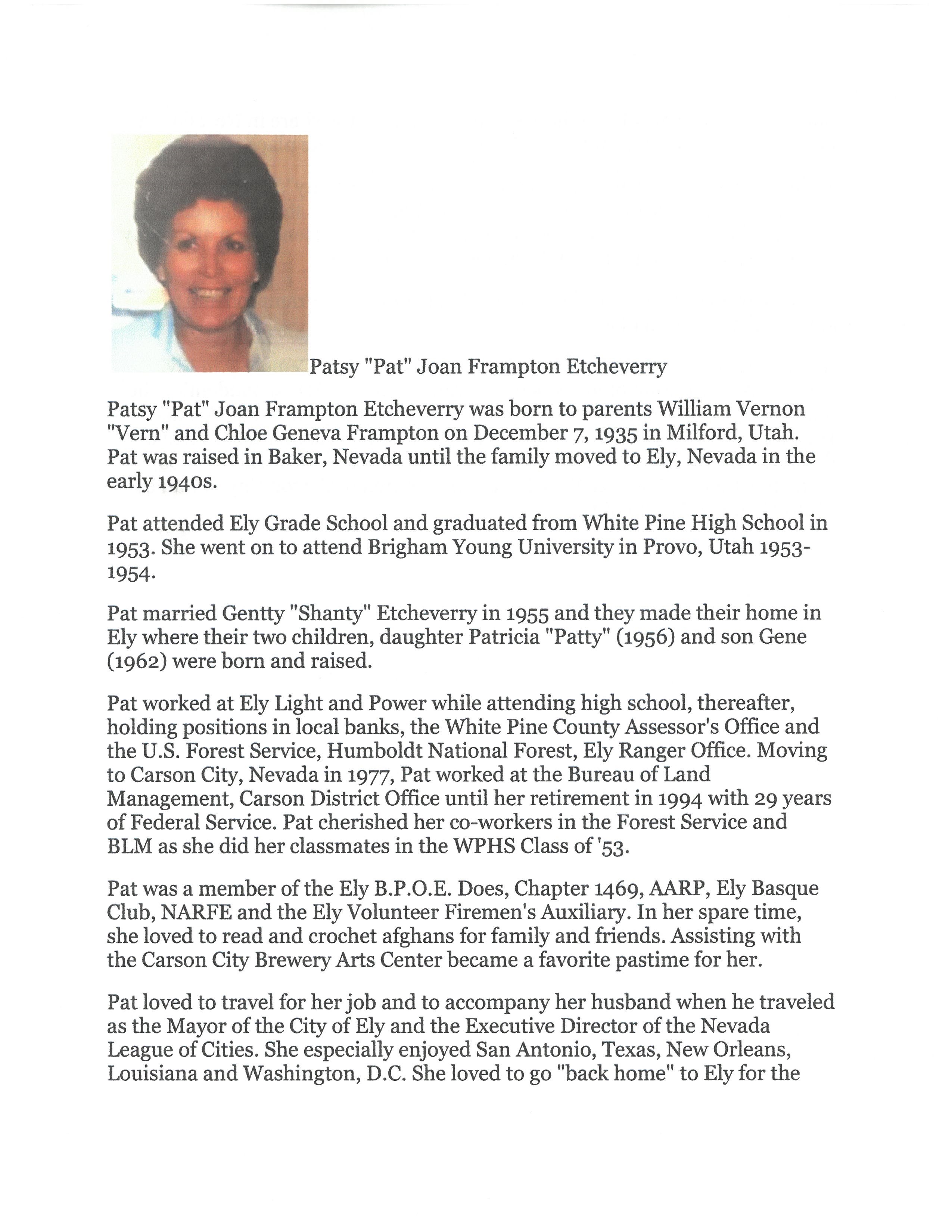 Etcheverry, Patsy 'Pat' Joan Frampton