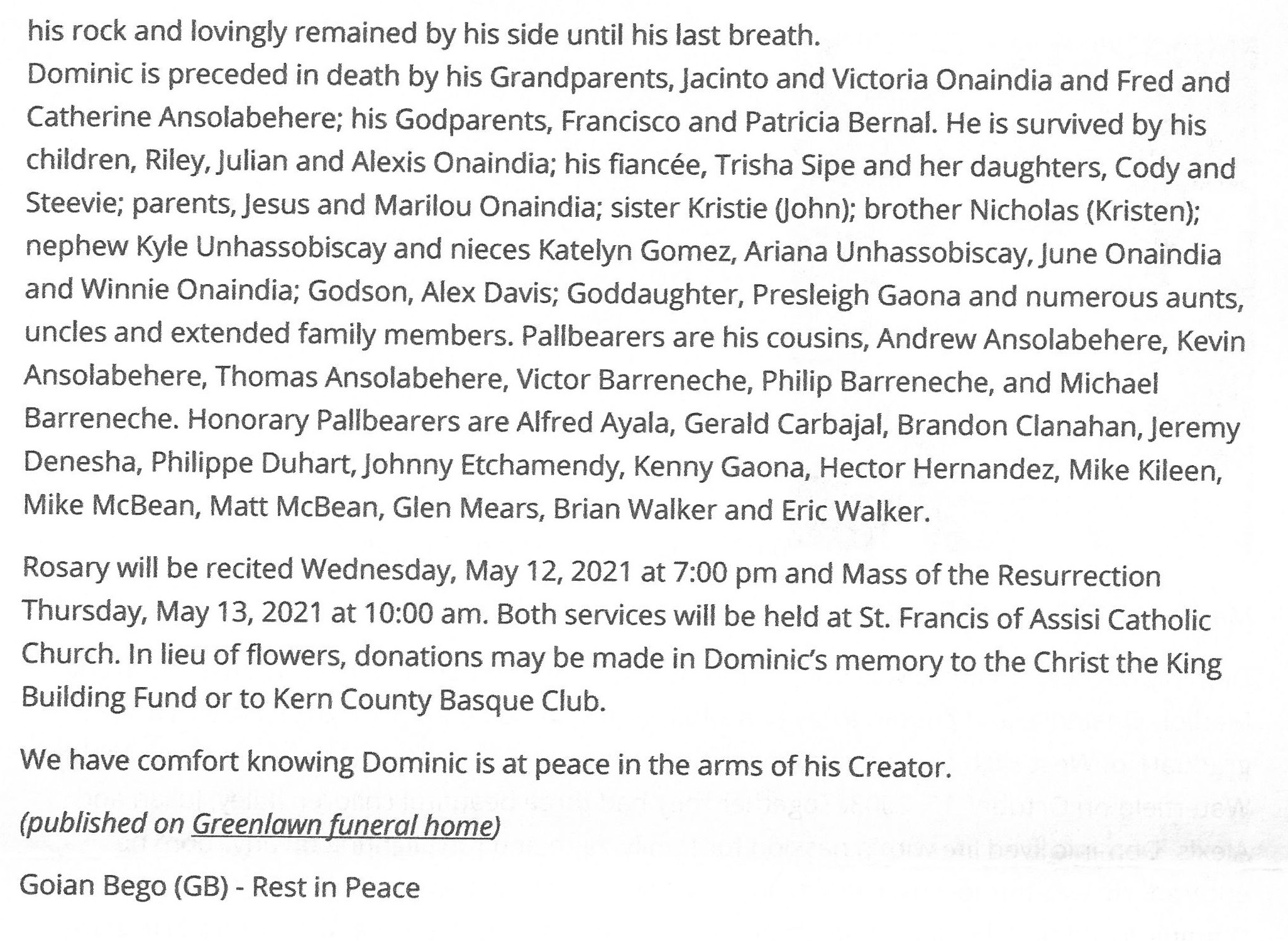 Onaindia, Dominic Michael 2