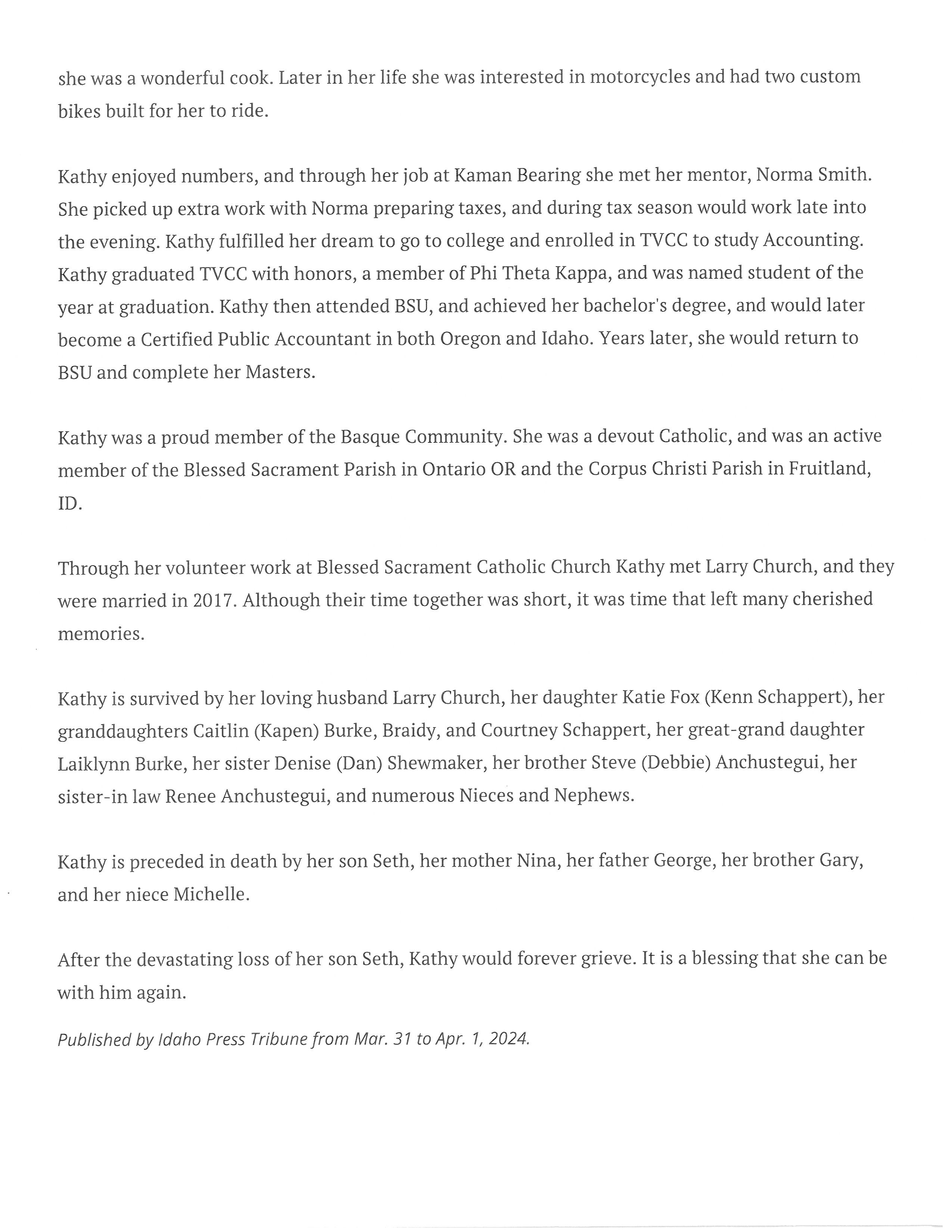 Kathy L. (Anchustegui) Church The Basque Museum & Cultural Center